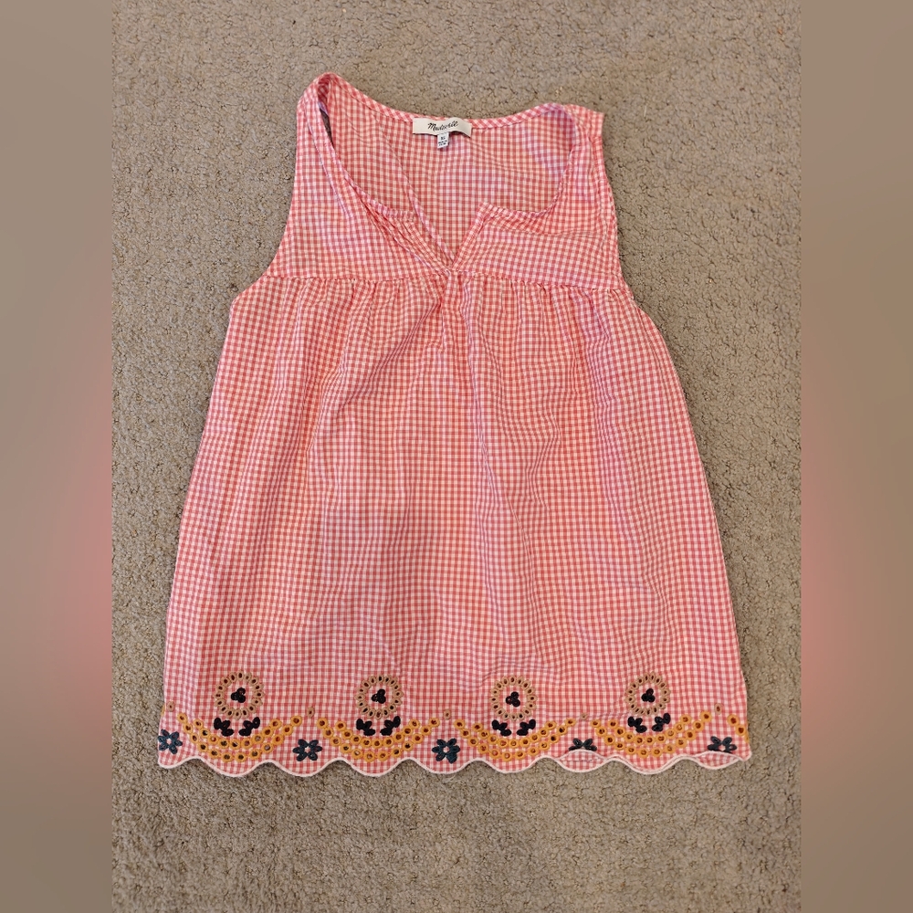 Pink Madewell Gingham Embroidered Top